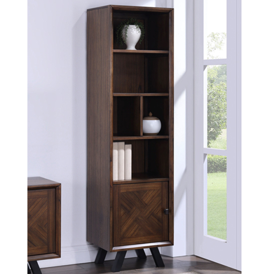Read more about Narva wooden small bookcase with 1 door in walnut