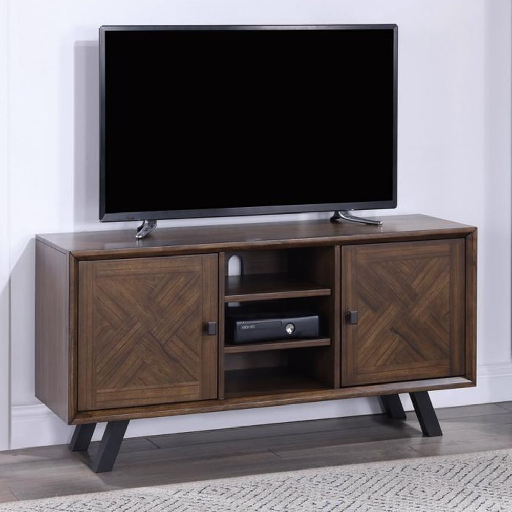 Narva Wooden Straight TV Stand With 2 Doors In Walnut