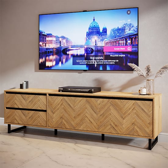 Product photograph of Narva Wooden Tv Stand 1 Door 2 Drawers In Spica Oak from Furniture in Fashion