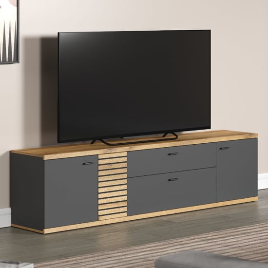 Product photograph of Narva Wooden Tv Stand With 2 Doors 2 Drawers In Evoke Oak from Furniture in Fashion