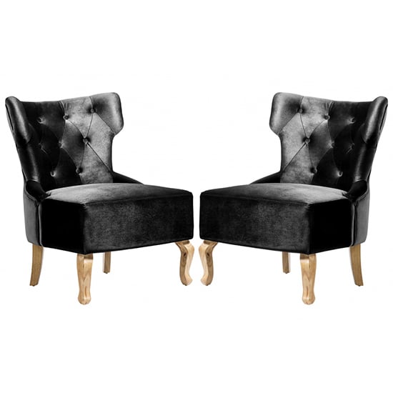 Read more about Narvel black velvet dining chairs with wooden legs in pair