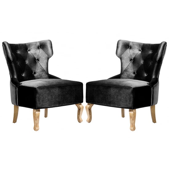 Product photograph of Narvel Black Velvet Dining Chairs With Wooden Legs In Pair from Furniture in Fashion