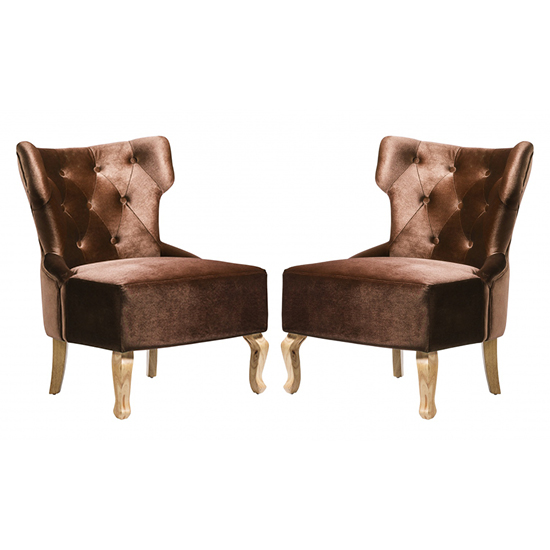 Narvel Brown Velvet Dining Chairs With Natural Legs In Pair Furniture in Fashion
