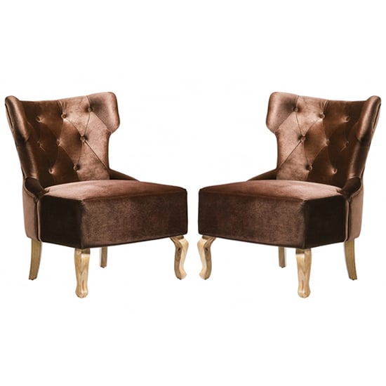 Read more about Narvel brown velvet dining chairs with wooden legs in pair