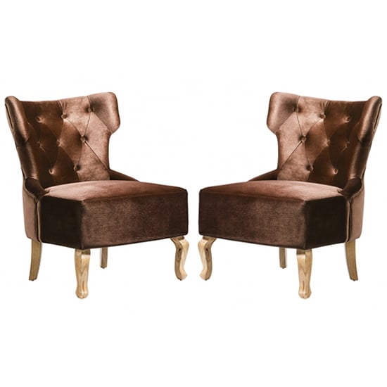 Narvel Brown Velvet Dining Chairs With Wooden Legs In Pair