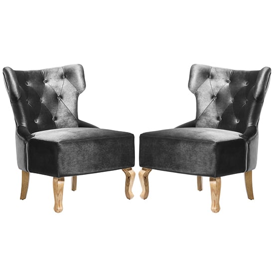 Narvel Grey Velvet Dining Chairs With Wooden Legs In Pair