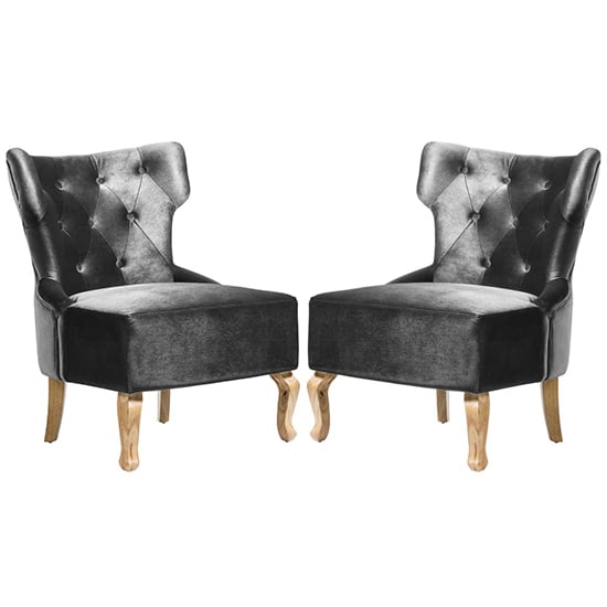 Narvel Grey Velvet Dining Chairs With Wooden Legs In Pair