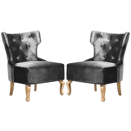 Photo of Narvel grey velvet dining chairs with wooden legs in pair