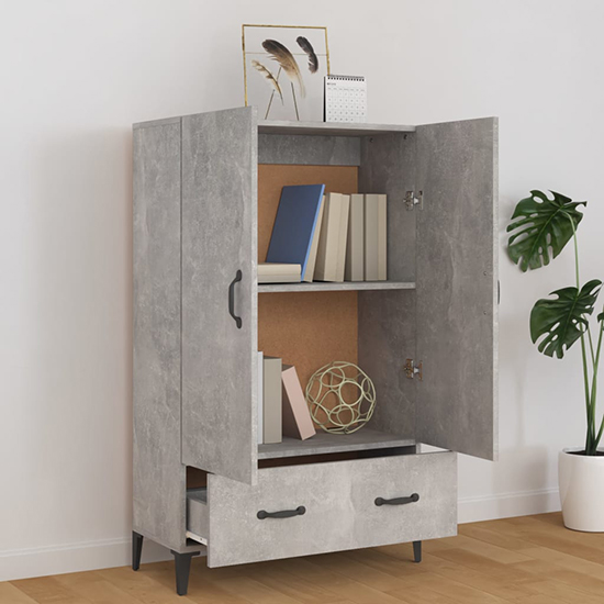 Narvel Wooden Highboard With 2 Door 1 Drawer In Concrete Effect