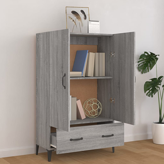 Narvel Wooden Highboard With 2 Door 1 Drawer In Grey Sonoma Oak