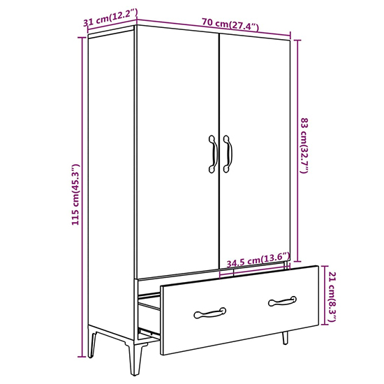 Narvel Wooden Highboard With 2 Door 1 Drawer In Grey Sonoma Oak