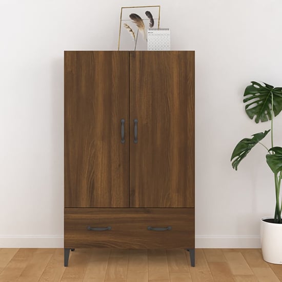 Narvel Wooden Highboard With 2 Doors 1 Drawer In Brown Oak