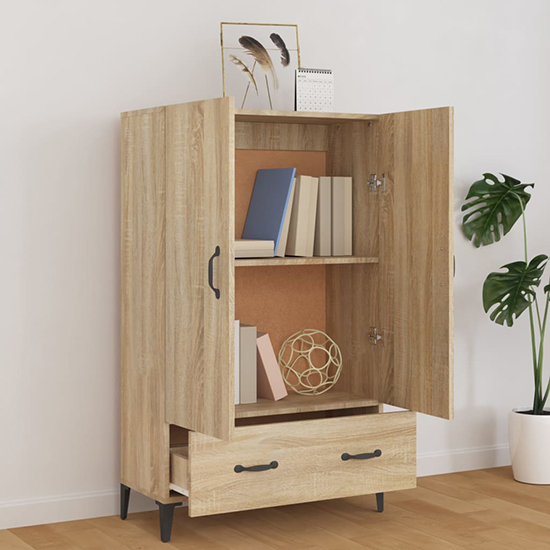 Narvel Wooden Highboard With 2 Doors 1 Drawer In Sonoma Oak