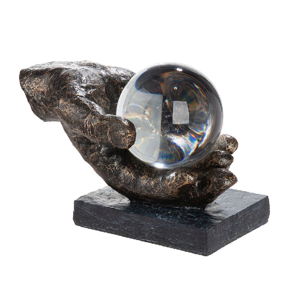 Narvion Synthetic Resin Ball in Hand Sculpture in Black and Bronze
