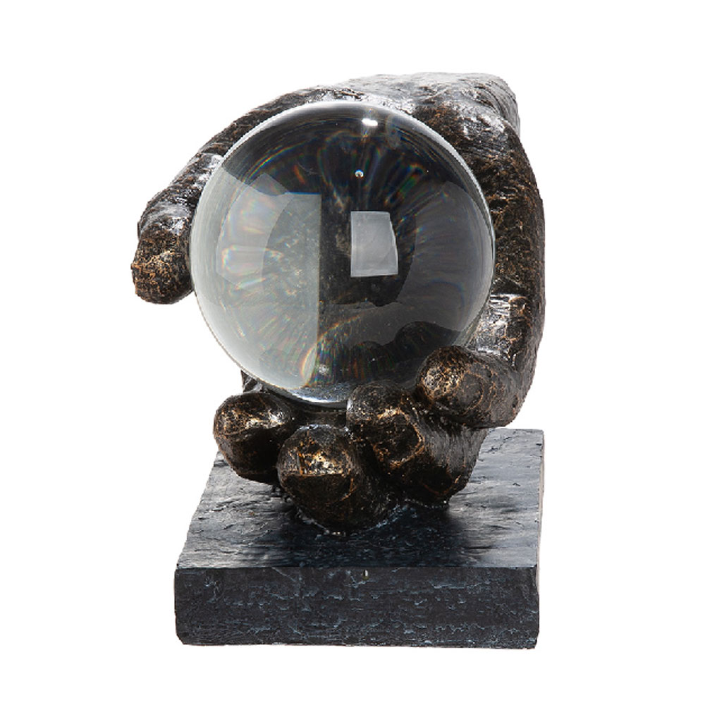 Narvion Synthetic Resin Ball in Hand Sculpture in Black and Bronze