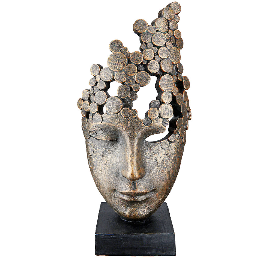 Narvion Synthetic Resin Female Face Sculpture in Antique and Bronze