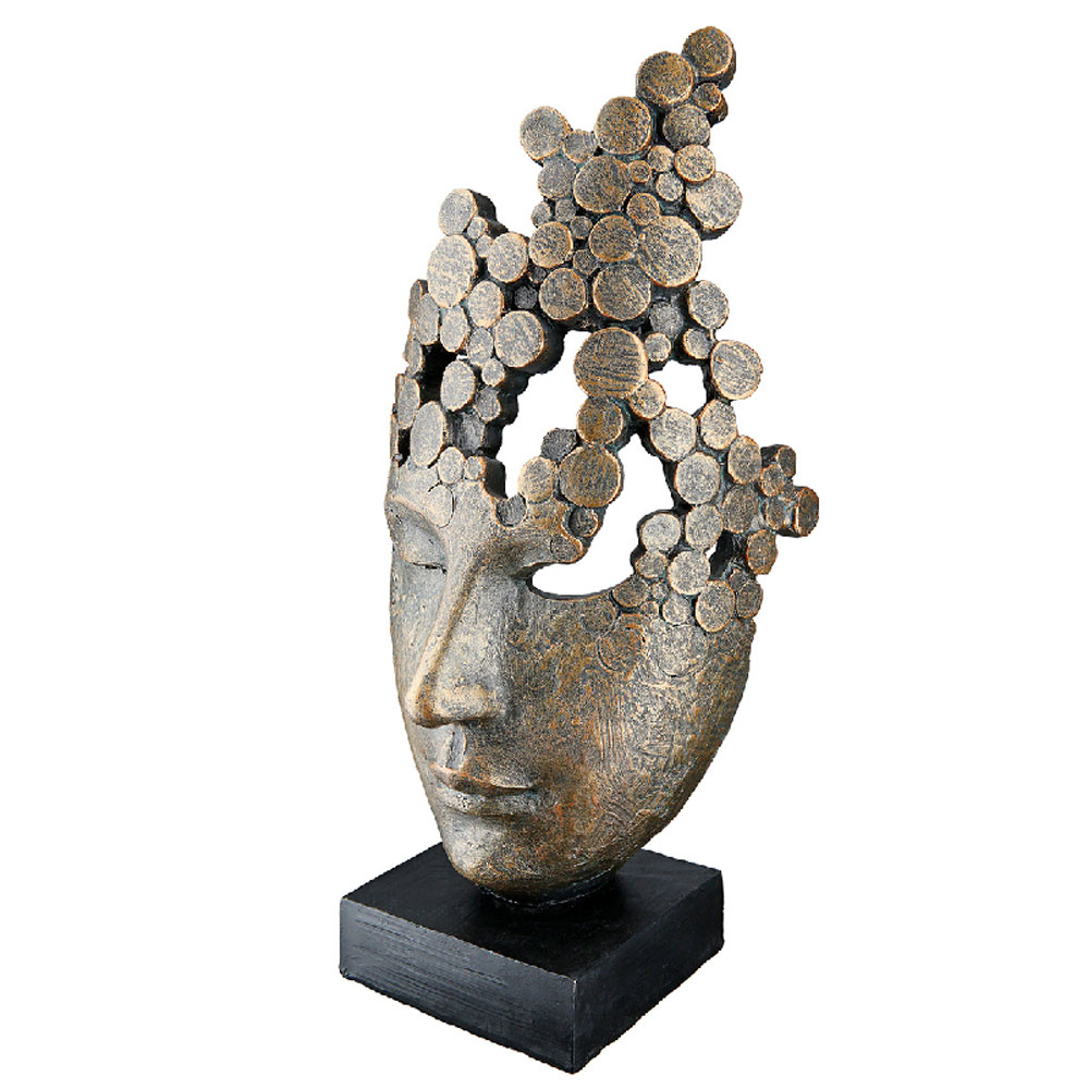 Narvion Synthetic Resin Female Face Sculpture in Antique and Bronze
