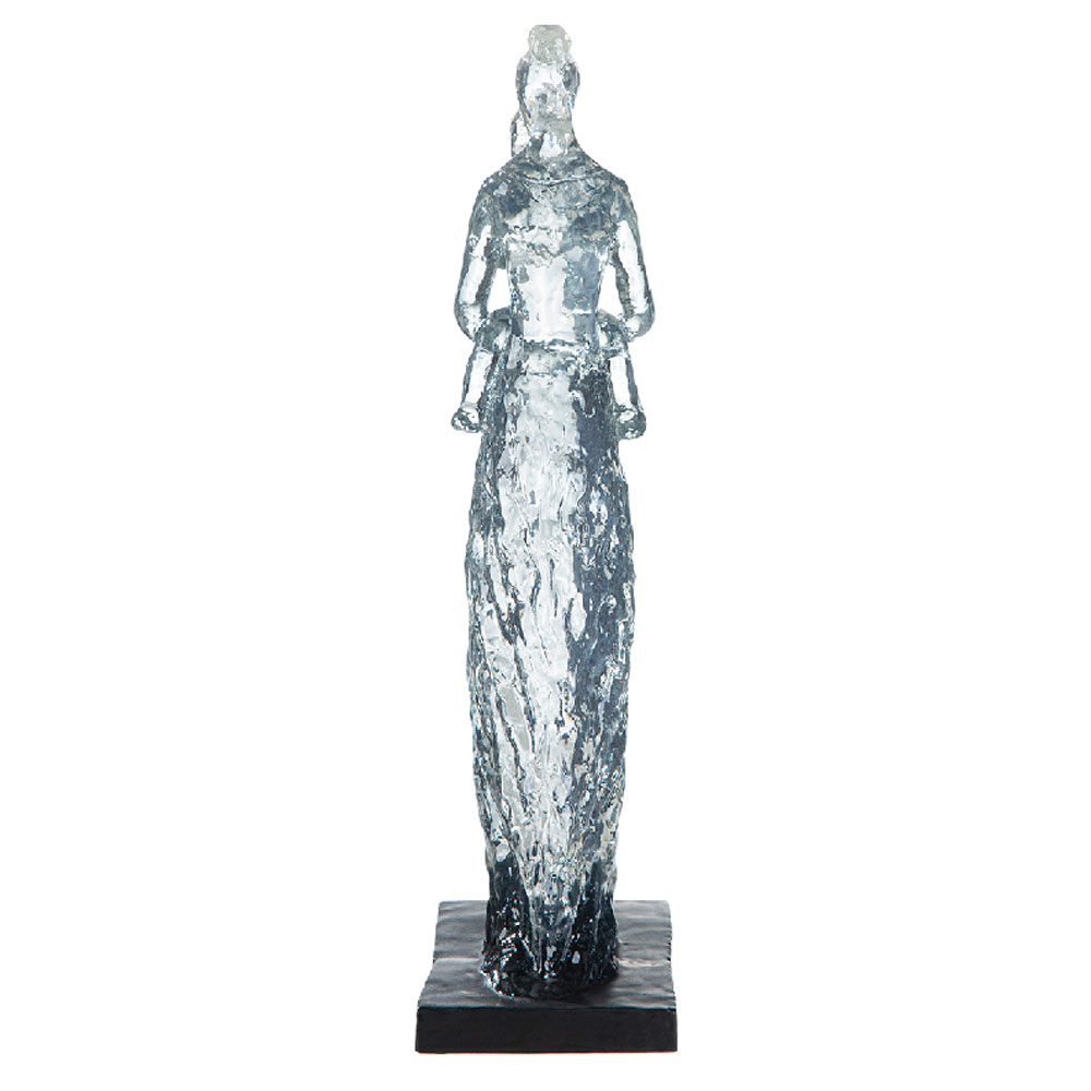 Narvion Synthetic Resin Mother and Child Sculpture in Clear and Black