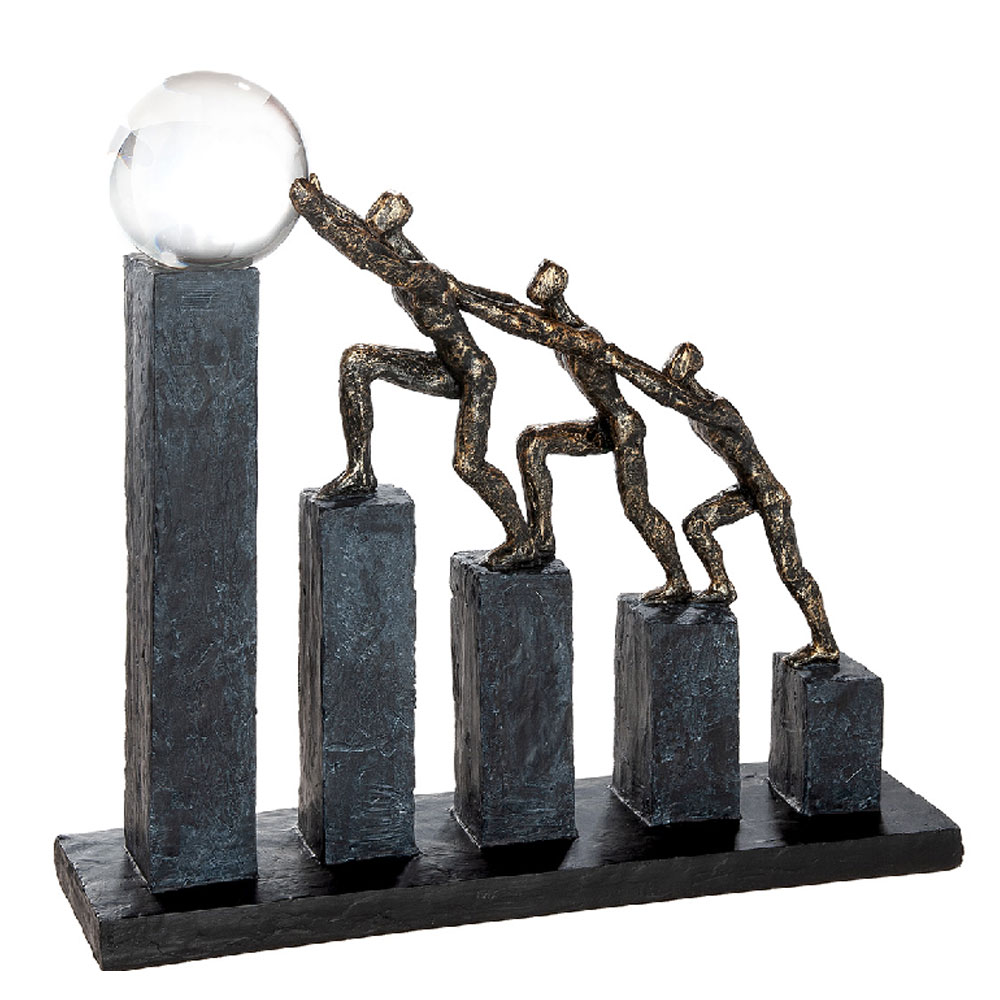Narvion Synthetic Resin Teamwork Sculpture in Black and Bronze
