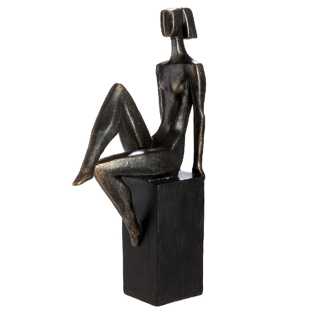 Narvion Synthetic Resin Woman Sculpture in Black and Bronze