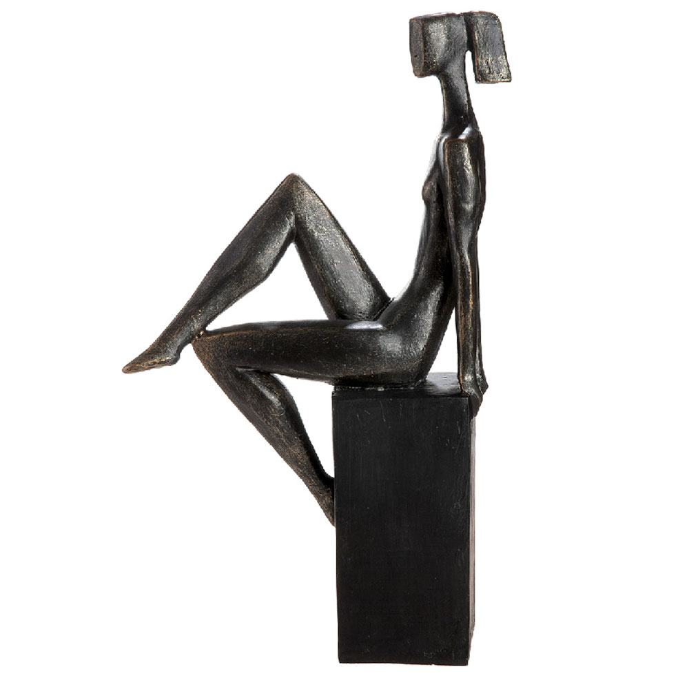 Narvion Synthetic Resin Woman Sculpture in Black and Bronze