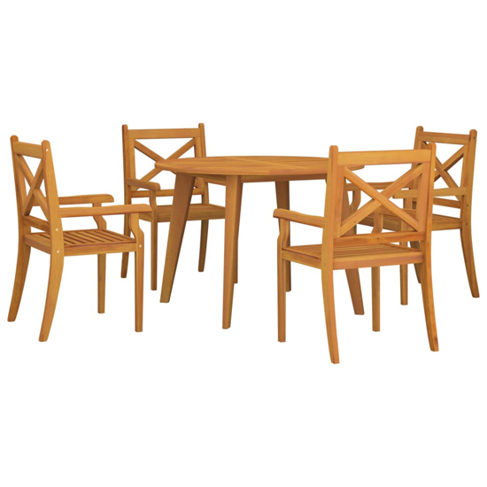 Narvon Large Round Wooden 3 Piece Garden Dining Set In Natural