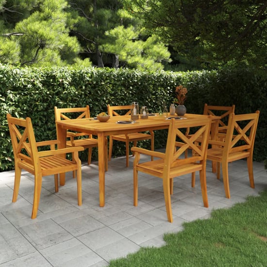 Product photograph of Narvon Large Wooden 7 Piece Garden Dining Set In Natural from Furniture in Fashion