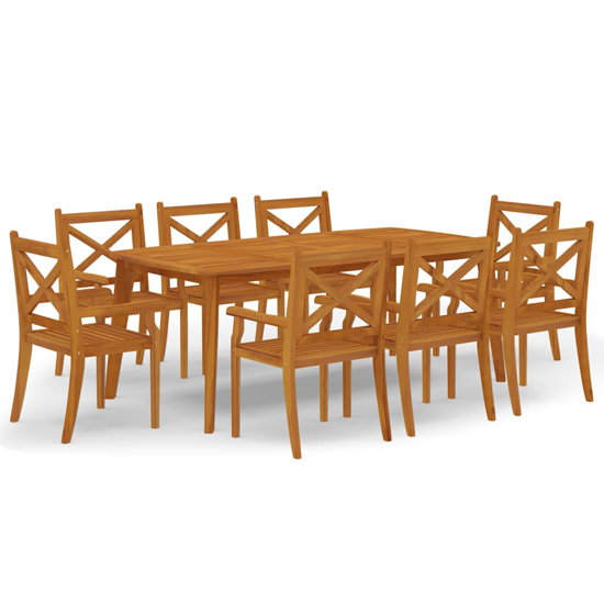 Narvon Large Wooden 9 Piece Garden Dining Set In Natural