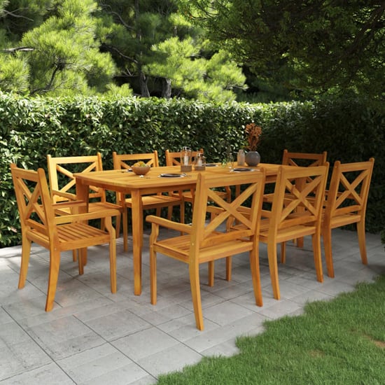 Product photograph of Narvon Large Wooden 9 Piece Garden Dining Set In Natural from Furniture in Fashion