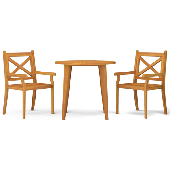 Narvon Small Round Wooden 3 Piece Garden Dining Set In Natural