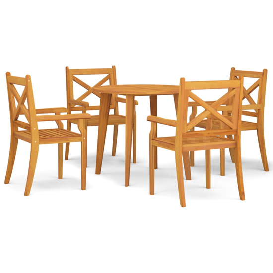 Narvon Small Round Wooden 5 Piece Garden Dining Set In Natural
