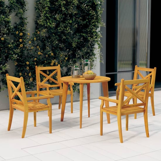Product photograph of Narvon Small Round Wooden 5 Piece Garden Dining Set In Natural from Furniture in Fashion
