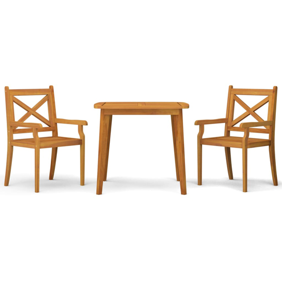 Narvon Square Round Wooden 3 Piece Garden Dining Set In Natural