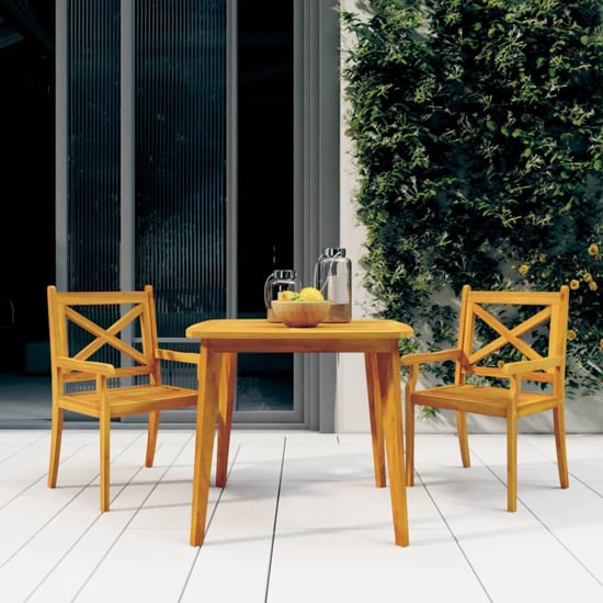 Product photograph of Narvon Square Round Wooden 3 Piece Garden Dining Set In Natural from Furniture in Fashion