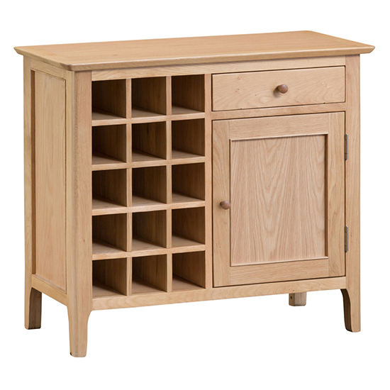 Product photograph of Nassau Wooden 1 Door And 1 Drawer Wine Cabinet In Natural Oak from Furniture in Fashion