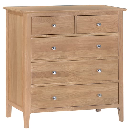 Photo of Nassau wooden chest of 5 drawers in natural oak