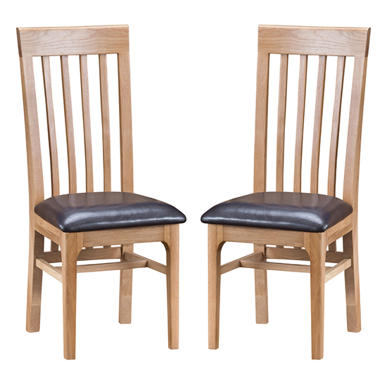Nassau Natural Oak Dining Chair With Leather Seat In Pair