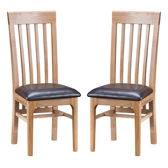 Nassau Natural Oak Dining Chair With Leather Seat In Pair