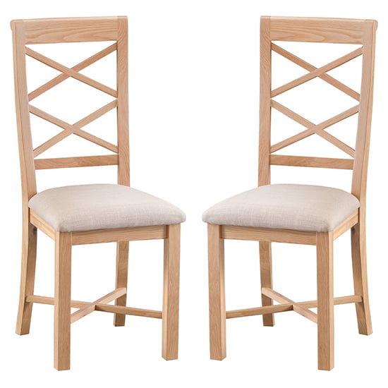 Nassau Natural Oak Double Cross Back Dining Chair In Pair