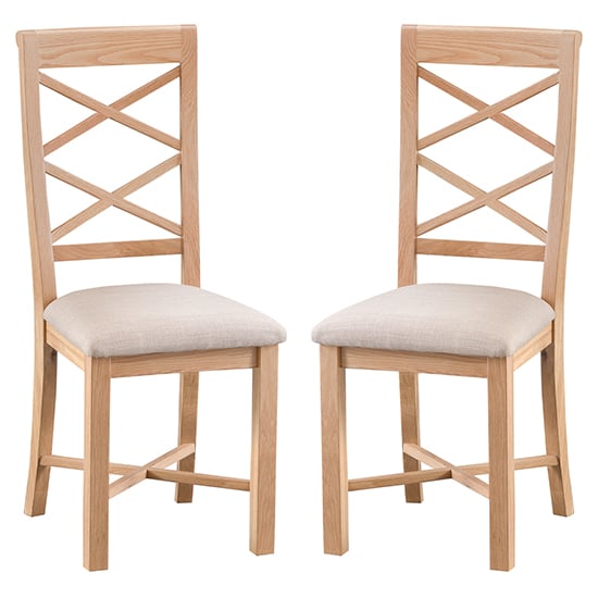 Nassau Natural Oak Double Cross Back Dining Chair In Pair