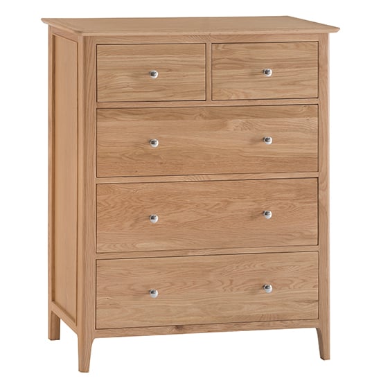 Photo of Nassau tall wooden chest of 5 drawers in natural oak