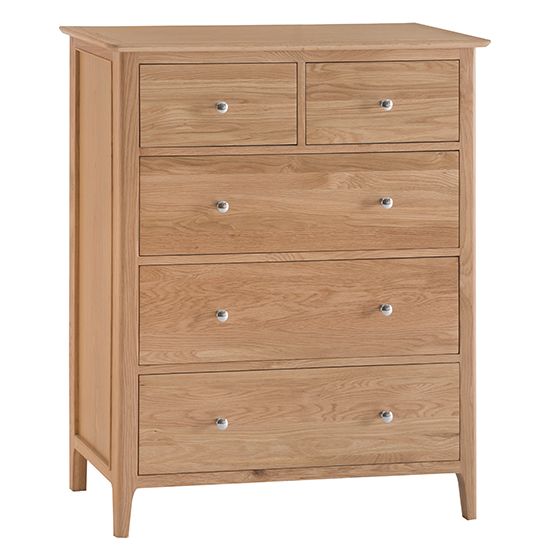 Nassau Tall Wooden Chest Of 5 Drawers In Natural Oak thumbnail