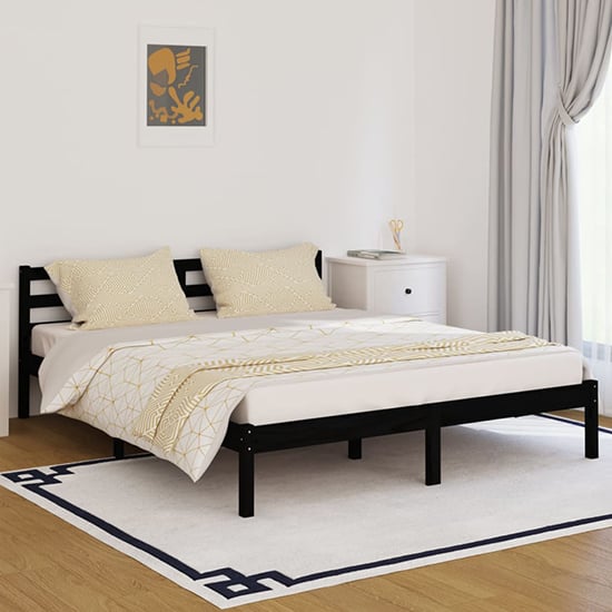 Read more about Nastia solid pinewood king size bed in black