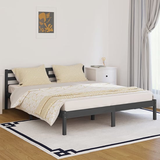 Read more about Nastia solid pinewood king size bed in grey