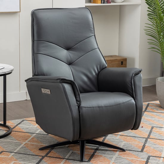 Product photograph of Nathon Leather Swivel Electric Recliner Armchair In Anthracite from Furniture in Fashion