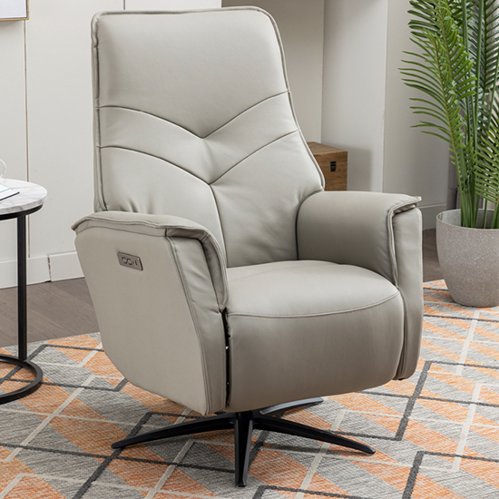 Product photograph of Nathon Leather Swivel Electric Recliner Armchair In Moon from Furniture in Fashion