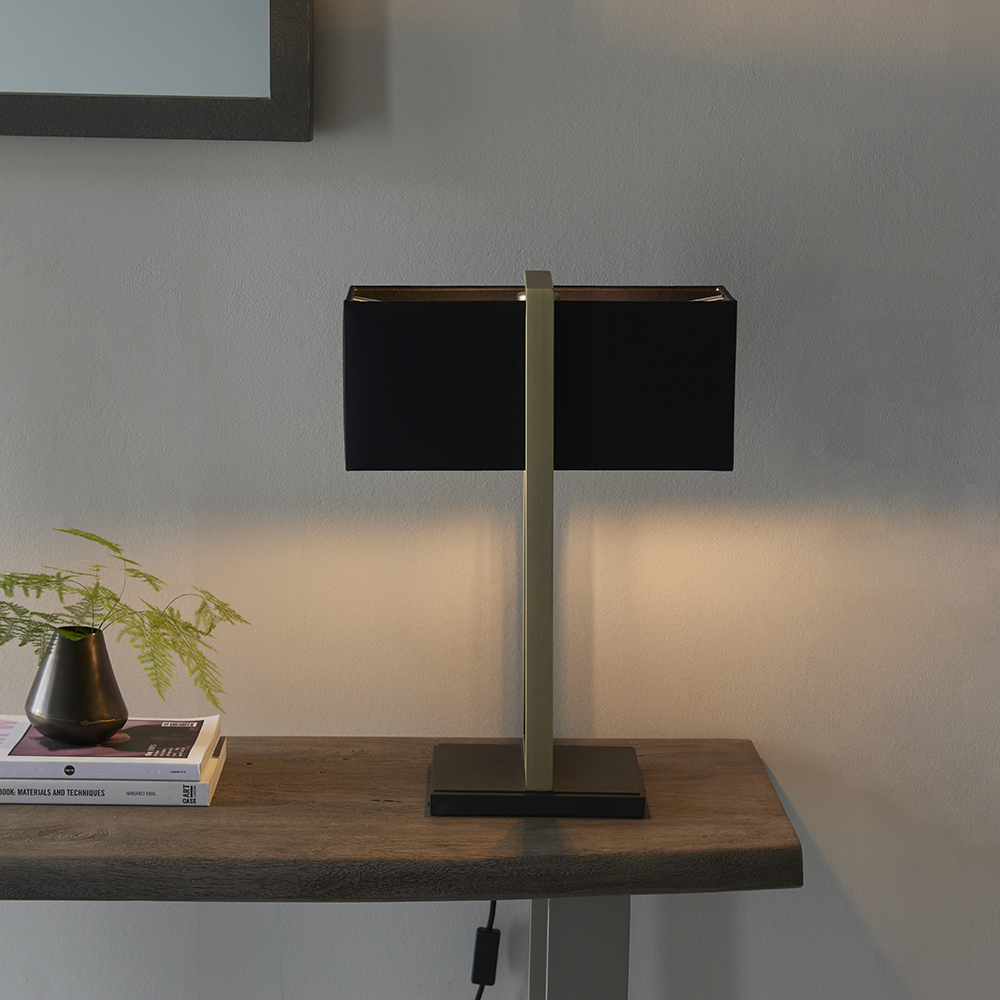 Natick Black Fabric Table Lamp In Antique Brass