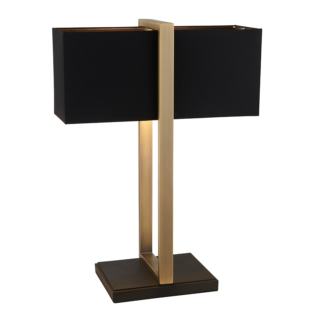 Natick Black Fabric Table Lamp In Antique Brass