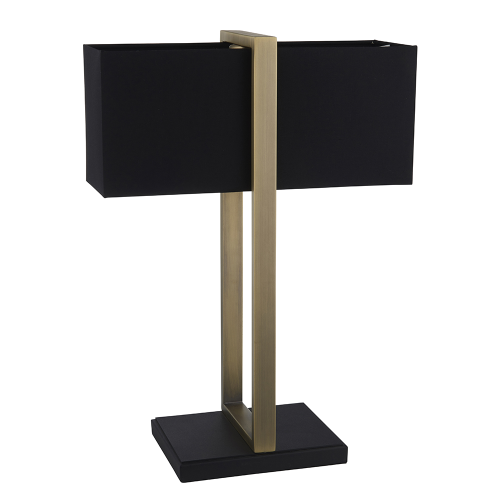 Natick Black Fabric Table Lamp In Antique Brass