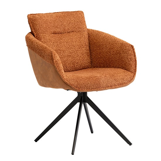 Product photograph of Natick Boucle Fabric Dining Armchair In Rust With Black Legs from Furniture in Fashion